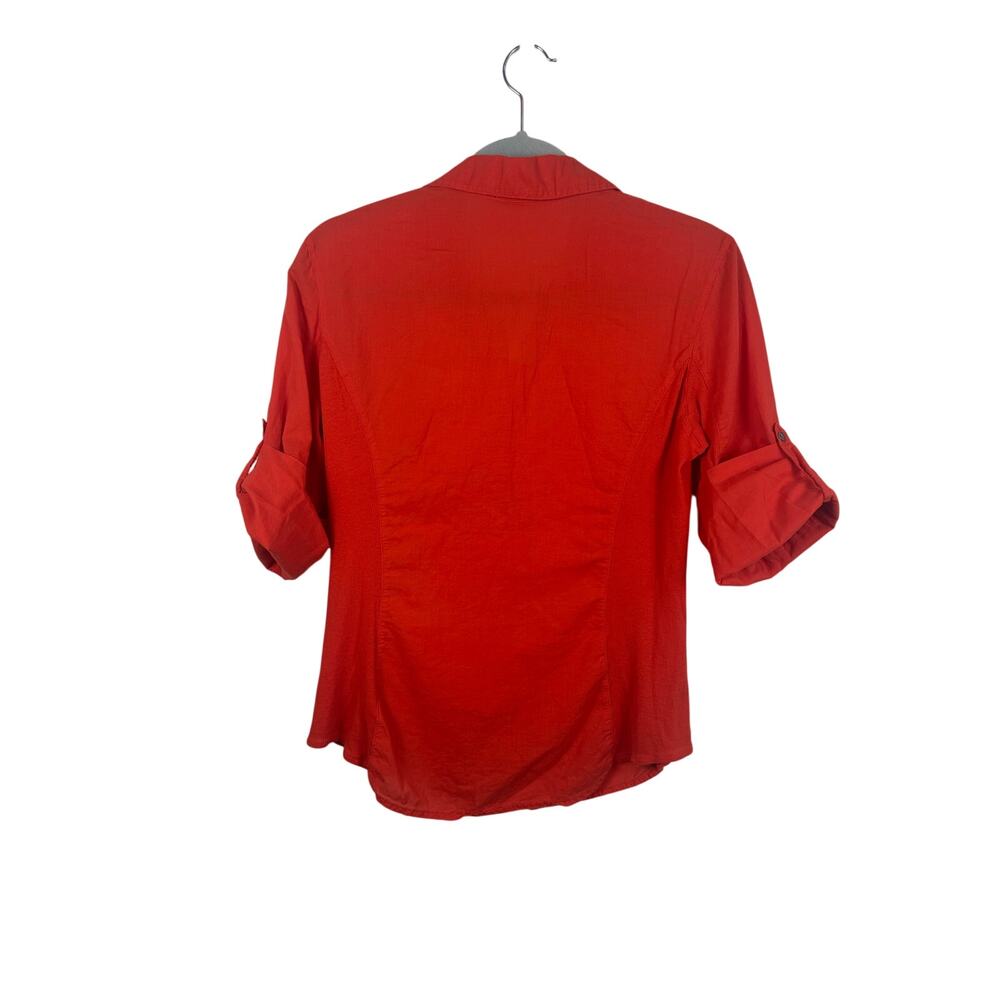 James Perse Women Button Up Shirt Size 3 Orange Red Roll Sleeve Utility Blouse